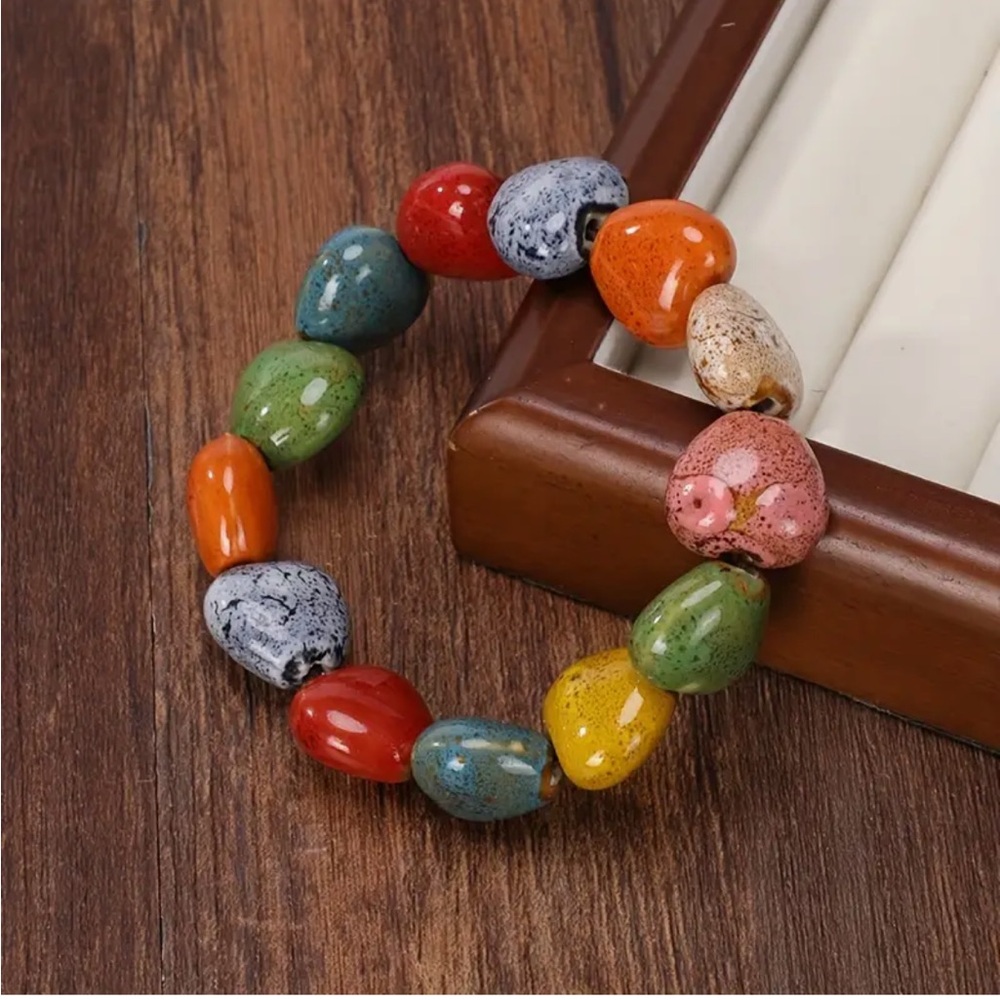 Colorful Boho Style Ceramic Heart Bracelet Dopamine Feel Good Colors Stretches